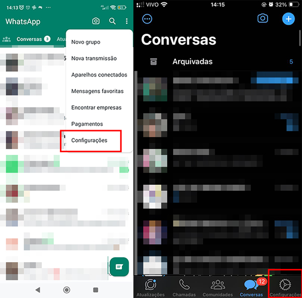 configurações colocar senha WhatsApp