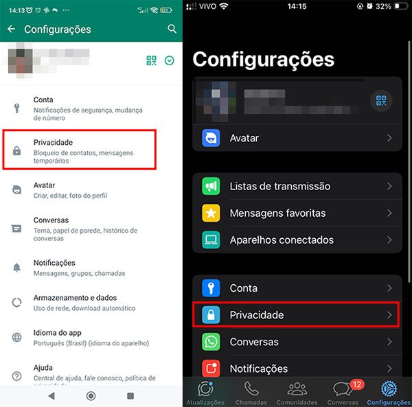 privacidade colocar senha WhatsApp