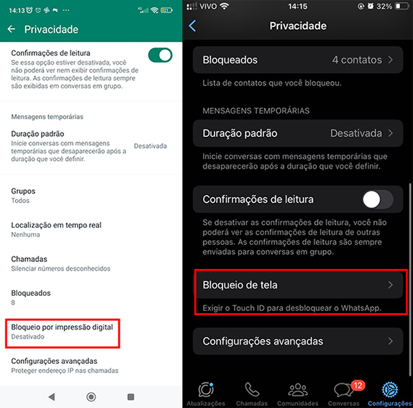 bloqueio colocar senha WhatsApp