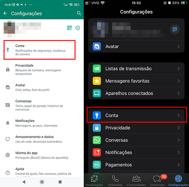 conta colocar senha WhatsApp